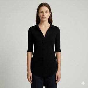 Helmut Lang Black Ribbed Cotton Angora Lightweight Sweater Size L Short Sleeve